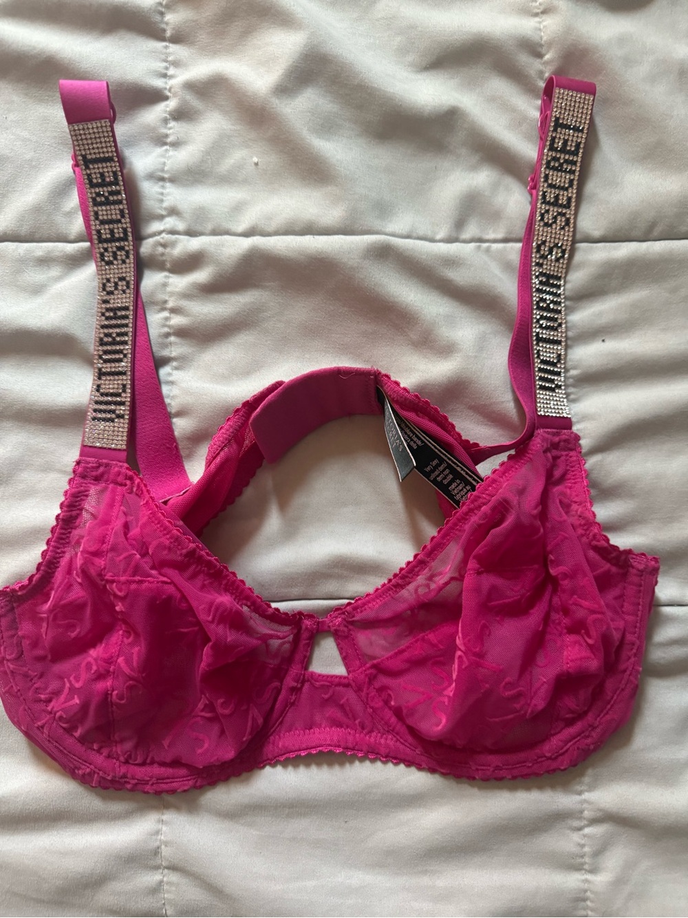 Victoria's Secret Hot Pink Embellished Strap Underwire Bra